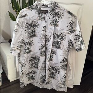 Rodd & Gunn Palm Print Casual Shirt - Black and Gray on White